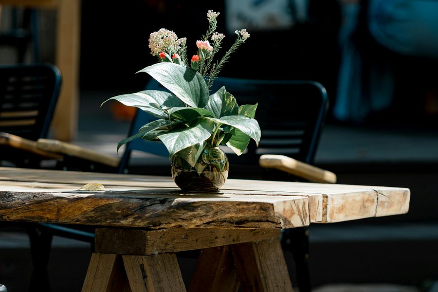 Live-edge solid wood dining table in residential setting